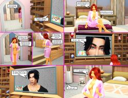 3d batman_(series) cleavage comic dc dc_comics dcamu dialogue dick_grayson female koriand'r male nightwing pof3445 robe starfire teen_titans the_sims the_sims_4