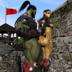 absurd_res ambiguous_penetration anthro armor ass athletic athletic_male baldur's_gate baldur's_gate_3 big_butt bioware body_hair breasts butt_hair castle chadotexas duo electronic_arts female female_penetrated from_behind_position genitals green_body hand_on_butt happy happy_sex hi_res humanoid humanoid_penetrating lae'zel male male/female male_penetrating medieval nipples not_furry orc orc_male penetration penis sex yellow_body yellow_skin