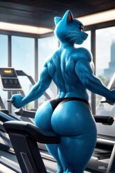 ai_generated big_ass big_booty big_butt blue_fur exercise exercise_equipment exercising fat_ass fat_butt feline furry furry_only gay gumball_watterson male male_only solo solo_focus solo_male sweat sweaty sweaty_ass sweaty_body sweaty_butt sweaty_thighs the_amazing_world_of_gumball