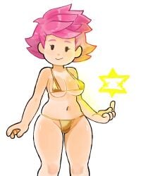 1girls bikini breasts female gold_bikini kumatora medium_breasts mother_(series) mother_3 pink_hair solo solo_female thick_thighs thighs unknown_artist