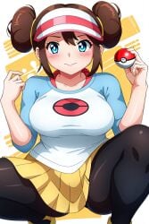 ai_generated big_breasts blush busty creatures_(company) curvy female female female_only front_view game_freak hi_res highres holding_object holding_poke_ball nintendo pantyhose poke_ball pokemon pokemon_(game) pokemon_bw2 pokemon_trainer rosa_(pokemon) seraphim_ai skirt smile solo spandex squatting stable_diffusion tights