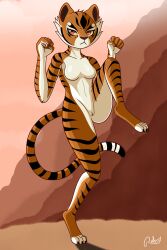 4_toes absurd_res anthro digitigrade dreamworks elprojektred feet felid feline female fur hi_res kung_fu_panda mammal master_tigress nude orange_body orange_fur pantherine solo tail tiger toes white_body white_fur