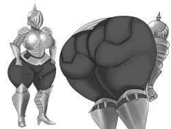 armor armored_boots armored_dress armored_female ass ass_focus back_view big_ass female female_knight female_only front_view knight mask masked_female shiny_clothes standing thick_thighs thighs trifuson