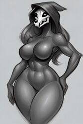 1girls ai_generated anthro anthro_only big_hips black_body black_fur black_hair breasts canid canine canine_skull d-class fangs female female_only furry furry_only hair hips hood mal0 malo medium_breasts monochrome scp scp-1471 scp-1471-a scp_foundation skull solo solo_anthro solo_female thick_thighs thighs white_pupils