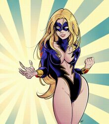 blonde_female blonde_hair blue_eyes breasts chest_window comic_book_character dc dc_comics gender_transformation genderswap_(mtf) male_to_female open_chest pinup_pose revealing_clothes revealing_costume revealing_outfit rule_63 shocking_suzi superhero superheroine thick_ass thick_lips thick_thighs transformation