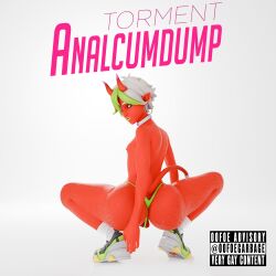 1boy 3d 3d_(artwork) 3d_model 3d_render album_cover album_reference anaconda_pose backsack balls ballsack big_ass blender blender_(artwork) blender_(software) blender_cycles choker collar demon demon_boy demon_horns demon_tail fortnite fortnite:_battle_royale g-string gay green_hair green_thong hoop_earrings looking_at_viewer looking_back looking_back_at_viewer oofoe parental_advisory_sticker pointy_ears red_eyes red_skin self_upload sneakers sneakers_only solo solo_male squatting sweat thong torment_(fortnite) twink two-tone_hair wet wet_skin white_hair yaoi