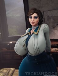 1girls 3d alternate_version_available big_breasts bioshock bioshock_infinite blue_eyes breast_focus breasts brown_hair choker clothing dress elizabeth_comstock female female_only hair huge_breasts large_breasts lips looking_at_viewer massive_breasts neckwear solo solo_female tetriandoch