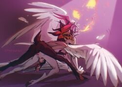 4_wings alastor_(hazbin_hotel) anal angry biting breathing_fire deer demon fire gay hazbin_hotel lucifer_morningstar_(hazbin_hotel) masturbation multi_wing