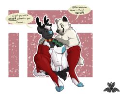 annoyed antlers bear big_breasts breasts cervine christmas clothing collar deer female happy holidays hooves horn legwear magpiehyena magpiehyena_(character) male mammal playing polar_bear pussy reindeer slightly_chubby text thigh_highs toy