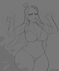 1girls big_breasts bikini billdenovo biting_lip biting_lip breasts cleavage fart fart_cloud fart_fetish farting floating_crown oc original original_character rough_sketch sketch smile solo_female standing thick_thighs uncolored