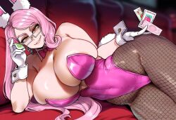 alluring big_ass big_breasts bunny_costume bunny_ears bunny_girl bunny_tail bunnysuit casino casino_chip casino_table condom condom_wrapper condoms evil_grin evil_smile fat_ass fate/grand_order fishnet_legwear fishnet_pantyhose fishnet_stockings fishnets glasses gloves grinning_at_viewer high_heels huge_ass huge_breasts koyanskaya koyanskaya_(assassin)_(first_ascension)_(fate) koyanskaya_(fate) koyanskaya_(foreigner) looking_at_viewer midriff on_table pink_hair pink_high_heels poker_chip poker_table provocative servant_(fate) thick_ass thick_thighs