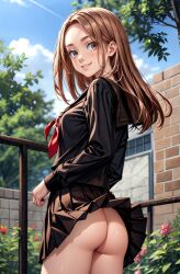 2024 ai_generated ai_hands ass ass_focus brown_eyes butt_focus commentary_request delinquent female_focus half_nude orange_eyes public public_exposure request sailor_uniform school_uniform schoolgirl tokyo_revengers yuzuha_shiba