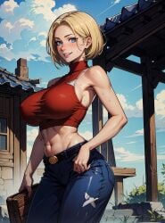 ai_generated big_breasts blonde blue_mary fatal_fury female huge_breasts king_of_fighters looking_at_viewer makimass_ai short_hair video_games