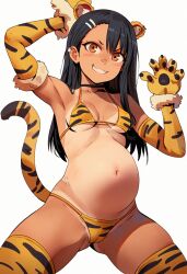 1girls ai_generated cat_ears cat_paws female female_only hayase_nagatoro please_don't_bully_me,_nagatoro pregnant solo tiger_ears tiger_print tiger_stripes younger_female