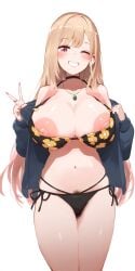 1girls ai_generated alternate_breast_size big_breasts big_nipples bikini bimbo dreson female female_only gyaru hairy hairy_pussy huge_areola human kitagawa_marin nipples pubic_hair smile solo sono_bisque_doll_wa_koi_wo_suru