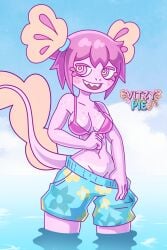 1girls 2d 2d_(artwork) amphibian axolotl big_breasts bikini high_resolution pants pink_body seductive solo_female tagme vitzypie