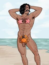 armpit_hair beach black_hair body_hair facial_hair flaccid gol_d_roger hairy happy_trail male male_only male_pubic_hair mature mature_male moustache mustache one_piece outdoors penis pubic_hair spicygeeeee starfish starfish_on_nipples starfish_pasties tan_skin uncensored