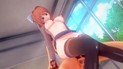 1girls 3d 3d_animation animated censored cum cum_on_thighs doki_doki_literature_club female green_eyes koikatsu light_brown_hair longer_than_10_seconds mashirosolera monika_(doki_doki_literature_club) no_sound school_uniform sex tagme thigh_sex thigh_sex_in_skirt video white_ribbon