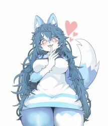 1girls 2023 adorable anthro big blue_fur blue_hair breasts canid canine clothes cute cute_face facing_viewer female female_focus female_only fox fox_ears fox_tail fur furry furry_female furry_only hair heart heart_eyes kemono looking_at_viewer looking_at_you looking_down looking_down_at_you mammal oc oc_only pink_eyes shy shy_smile simple_background smile solo solo_female standing tail thick_thighs white_background wide_hips wingding_eyes 空