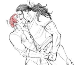 2boys 2males benn_beckman gay guillartee human_artist imminent_sex kissing long_hair long_hair_male long_haired_male male male_only no_ai one_piece reaching reaching_for_penis reaching_into_pants reaching_out shanks yaoi