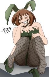 1girls boku_no_hero_academia breast_squeeze breasts brown_hair bunny_ears bunny_girl bunnysuit clothing corrupted corruption enemy_conversion female knees_together_feet_apart my_hero_academia ochako_uraraka parasite possessed possession short_hair sludge_villain smile thick_thighs thighs traner9 wide_hips