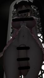 3d big_penis black_lip black_lips blonde_hair censor_bar futanari horn hourglass_figure lingerie vrchat white_body