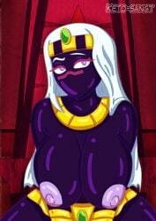 alien alien_girl alien_humanoid armbands belt big_breasts black_body crown crown_only duck_dodgers facial_mark jewlery keto-sangt looking_at_viewer looney_tunes martian martian_(duck_dodgers) nude nude_female purple_eyes queen_tyr'ahnee throne_room warner_brothers white_hair