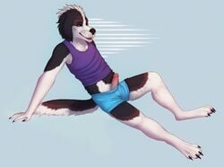 1boy 2016 anthro armpits canine clothed clothing erection fur gumowedildo hair human_genitalia humanoid_penis leaning leaning_back lying male male_only mammal penis pinup pose simple_background smile solo underwear white_fur