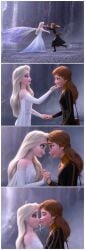 2girls 3d anna_(frozen) elsa_(frozen) female female_only frozen_(film) full_color fully_clothed incest kissing no_penetration rastifan saliva sisters yuri