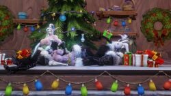 3d 3girls blizzard_entertainment blue_hair christmas female green_hair groping groping_breasts maiev_shadowsong muscular_female night_elf nipple_piercing purple_skin shandris_feathermoon tyrande_whisperwind warcraft white_hair winter_veil world_of_warcraft zeratul101286