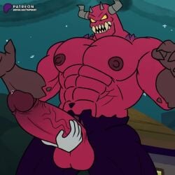 abs big_penis demon foreskin horns male male_only masturbation moloch moloch_(spooky_month) muscular muscular_male pecs red_body retracted_foreskin spooky_month tagme thepluto_nsfw uncircumcised video