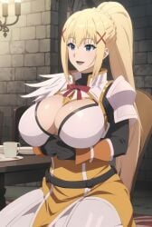 ai_generated armor armored_female big_breasts bigger_female blonde_hair blue_eyes darkness_(konosuba) huge_breasts kangokusen kono_subarashii_sekai_ni_shukufuku_wo! light-skinned_female light_skin ponytail voluptuous voluptuous_female