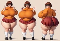 ai_generated alternate_body_type bbw big_breasts bottom_heavy brown_hair civitai curvaceous curvy curvy_female curvy_figure fat_ass fat_tits fat_woman fatoverweight_female glasses leather_shoes miniskirt orange_skirt orange_sweater round_ass round_belly scooby-doo thick_ass thick_legs thick_thighs top_heavy velma_dinkley white_socks