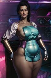 3d ai_generated apron ass bbw big_ass big_breasts blunny breasts breasts_out cd_projekt_red chubby curvaceous curvy cyberpunk_2077 elizabeth_peralez female female_only huge_breasts large_hips long_hair looking_at_viewer milf pussy stable_diffusion thick_thighs video_games