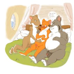 3boys anthro barefoot bed blush chubby dialogue erection eye_contact flaccid flying_sweatdrops furry gay geronimo_stilton geronimo_stilton_(series) group half-erect humanoid_penis inside lying male male_on_male male_only male_with_male mammal mouse nude on_side overweight_male penis reclining rodent rohly sitting slim speech_bubble sweat sweatdrop testicles uncut yaoi