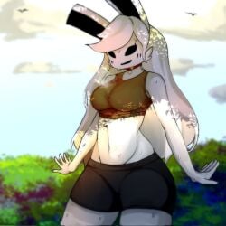 1girls anthro cube_459_(geometry_dash) female_only femgram fully_clothed geometry_dash gym_clothes rabbit_ears white_body