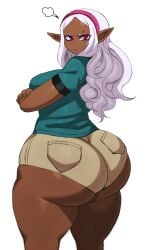 1girls ass big_ass breasts clothed clothed_female color colored crossed_arms curvy dark-skinned_female dark_elf dark_skin elf elf-san_wa_yaserarenai elf_ears female female_focus female_only humanoid kuroeda long_hair looking_at_viewer looking_back mole mole_under_eye pink_eyes pointy_ears purple_eyes solo solo_female solo_focus sssonic2 textless thick thick_ass thick_thighs white_background white_hair wide_hips