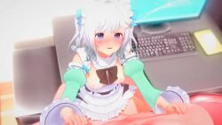 1boy 1girls 3d animated blue_eyes breasts clothed_female clothed_female_nude_male clothed_sex exposed_breasts exposed_shoulders female ghost ghost_girl holding indie_virtual_youtuber long_sleeves maid maid_apron maid_headdress maid_mint maid_outfit maid_uniform male mint_fantome mp4 nipples no_bra no_sound pubic_hair sex small_breasts standing_sex tagme video virtual_youtuber vtuber wataamage white_hair