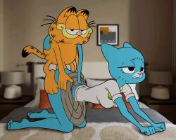 ambiguous_penetration animated anthro anthro_on_anthro blue_hair cartoon_network clothed clothed_sex clothing color crossover female fur furry_only garfield_(series) garfield_the_cat kyde male nicole_watterson orange_cat orange_hair paramount_pictures paws,_inc. penetration sex small_dom_big_sub the_amazing_world_of_gumball warner_brothers weird_crossover