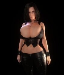 1girls 3d 3d_(artwork) alternate_breast_size areola_slip areolae areolae_slip asymmetrical_hair black_hair breasts_bigger_than_head breasts_bigger_than_torso cleavage clothed clothed_female gigantic_breasts hair_over_one_eye hips hourglass_figure huge_breasts kate_beckinsale looking_at_viewer nipple_slip nipples selene_(underworld) slim_waist top_heavy top_heavy_breasts underworld upper_body vaako wide_hips