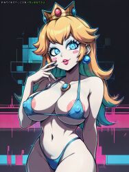 1girls ai_generated big_nipples bikini blonde_hair crown gigatsu mario_(series) nintendo nipples pale_skin princess_peach visible_nipples