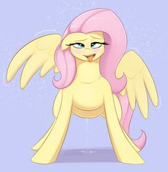 2016 augustbebel blush equine female feral fluttershy_(mlp) friendship_is_magic hair hooves long_hair mammal my_little_pony non-anthro pegasus pink_hair pussy_juice solo tongue tongue_out wings