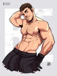 1boy armpit_hair bara beard_stubble beefy big_bulge bulge capcom chris_redfield clothing daddy hairy_chest huge_bulge male male_nipples male_only manly muscular_male nipples penis_outline resident_evil resident_evil_8:_village tight_clothing tough_guy velgaty