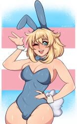 1futa 2024 2d absurd_res absurdres alternate_version_available balls_under_clothes bare_legs bare_shoulders blonde_hair blue_bowtie blue_leotard blush blushing_at_viewer bowtie breasts bridget bulge bulge_through_clothing bunny_ears bunny_girl bunny_tail bunnysuit cleavage clothed clothing detached_collar detached_cuffs dickgirl digital_drawing digital_media futa_focus futa_only green_eyes grin grinning guilty_gear guilty_gear_strive hair_between_eyes hand_on_hip hi_res high_resolution highres leotard looking_at_viewer npczoey one_arm_up open_mouth penis_bulge rabbit_ears rabbit_tail solo strapless_leotard sweat sweatdrop testicles_under_clothes transgender_pride_colors twitter_logo twitter_username watermark white_cuffs wink