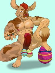 absurd_res anthro balls bodypaint brown_body colored_nails easter easter_egg genitals hair hi_res holidays humanoid lagomorph leporid male male_only mammal nails painted_balls penis rabbit red_hair solo stain thask_sks