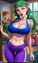 3girls aroma_sensei breasts bust busty caroline_(stardew_valley) chest curvaceous curvy curvy_figure cute cute_face digital_media_(artwork) farmer_(stardew_valley) female female_focus green_eyes hips hourglass_figure huge_breasts human jodi_(stardew_valley) legs light-skinned_female light_skin lips looking_away looking_to_the_side mature mature_female robin_(stardew_valley) slim_waist stardew_valley thick thick_hips thick_legs thick_thighs thighs voluptuous waist wholesome wide_hips yoga_pants