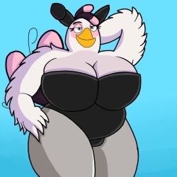 angry_birds arm_behind_head avian big_breasts breasts_bigger_than_head bunny_girl bunnygirl chubby_female cleavage floppy_ears huge_breasts leggings matilda_(angry_birds) rovio sauceycraft seductive_look seductive_pose sega solo_female thick_outline thick_thighs