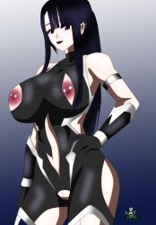 big_breasts black_hair blue_eyes ear_piercing earrings goth goth_shizuma_himejima_(noir-black-shooter) gothic hairless_pussy huge_breasts innie_pussy long_hair nipple_piercing noir-black-shooter oc original original_character pale-skinned_female shaved_pussy shizuma_himejima_(noir-black-shooter) taimanin_(series)