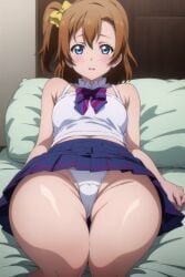 1girls ai_generated blue_eyes breasts brown_hair female female_only kousaka_honoka laying_on_bed legs_together love_live! panties tagme