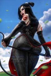 1girls avatar_legends avatar_the_last_airbender ayyasap black_clothing black_hair bubble_ass bubble_butt deviantart deviantart_link fat_ass female female_focus female_only goth_girl gothic june_(avatar) long_hair mature mature_female milf nickelodeon nonbender outdoors pale-skinned_female pale_skin red_tattoo solo solo_female solo_focus tattoo whip